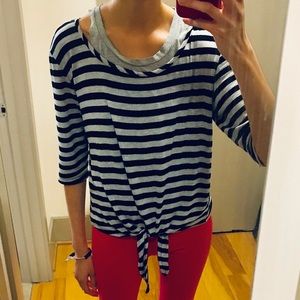 Black / Gray Striped 3/4 Sleeve Tee